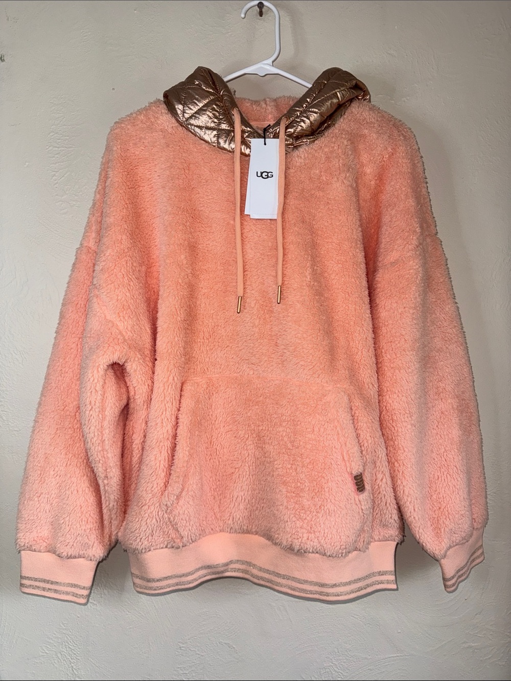 UGG Loyra Sherpa Hoodie Metallic Pink Rose Gold NWT Size M & L